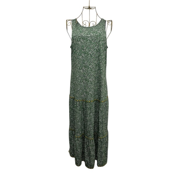 J. Jill Green Grass Fern Ditsy Tiered Mixed-Print Maxi Dress Size XS - Picture 2 of 12